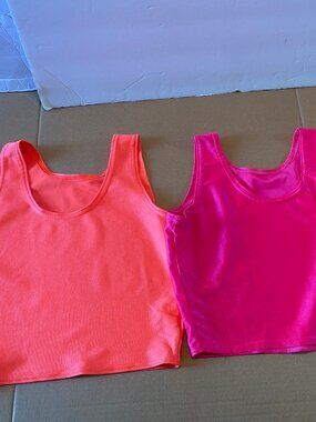 Vintage Cheetah Lot of 2 Neon Orange & Pink Crop Tank Top Active Workout Yoga Sm